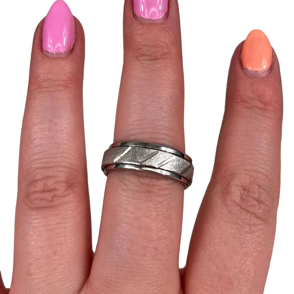 Silver Stainless‎ Steel Sand Sparkle Finish Spinning "FIGET" Ring Jewelry